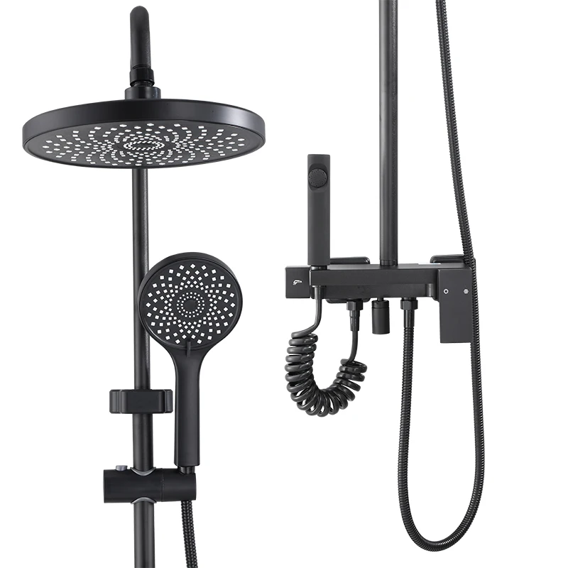 

Brass Shower Faucets Bathroom Shower Mixer Crane Bidet Faucet Rainfall Shower Set Shower Spray With Shelf,Black/Chrome