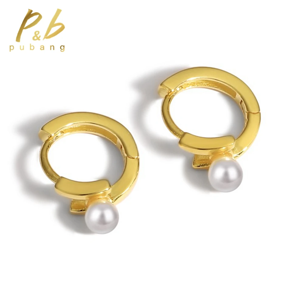 

PuBang Fine Jewelry Cute 925 Sterling Silver Romantic Freshwater Pearl Wedding Cocktail Hoop Earrings for Women Anniversary Gift