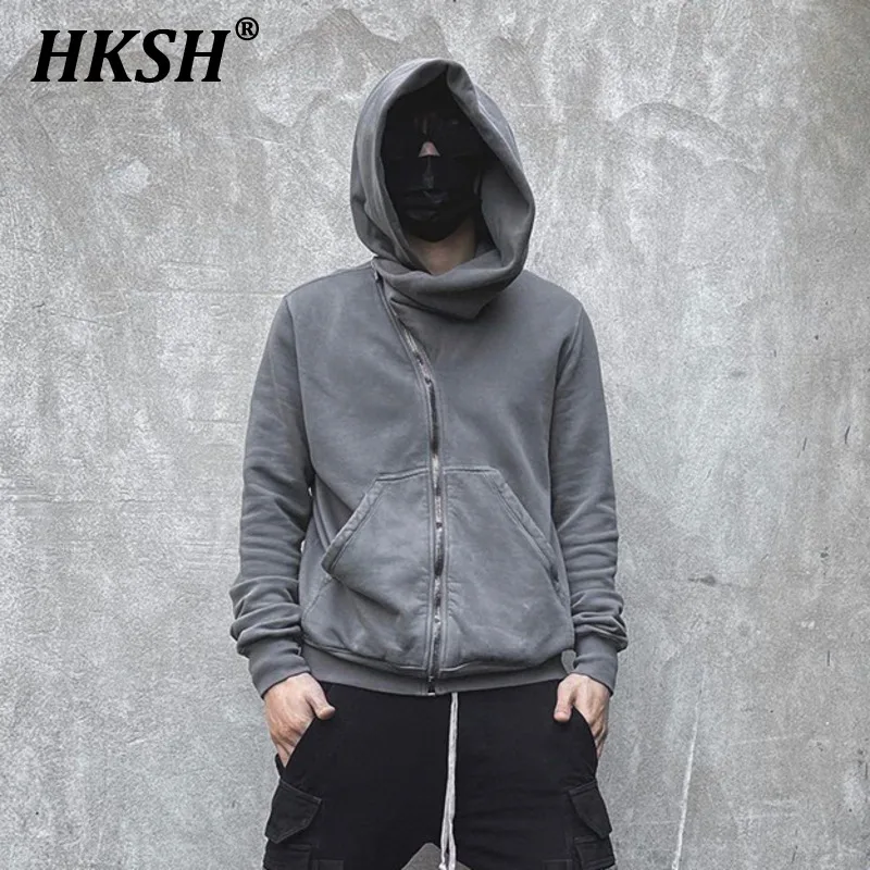 

HKSH Spring Autumn New Classic Hooded Oblique Zipper Wizardry Hat RO Sweater Loose Casual Men's Tide Dark Punk Hoodies HK0968