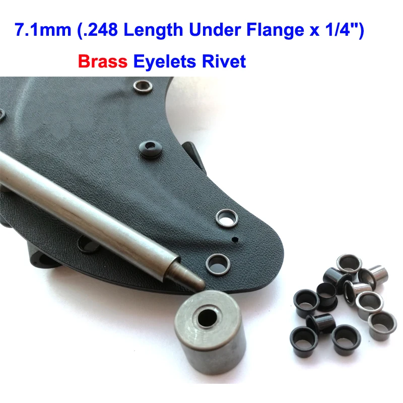 

100pcs 7.1mm (.248 Length Under Flange x 1/4") Black or GunBlack Brass Eyelets Rivet Kydex Holster Fastener With Tools