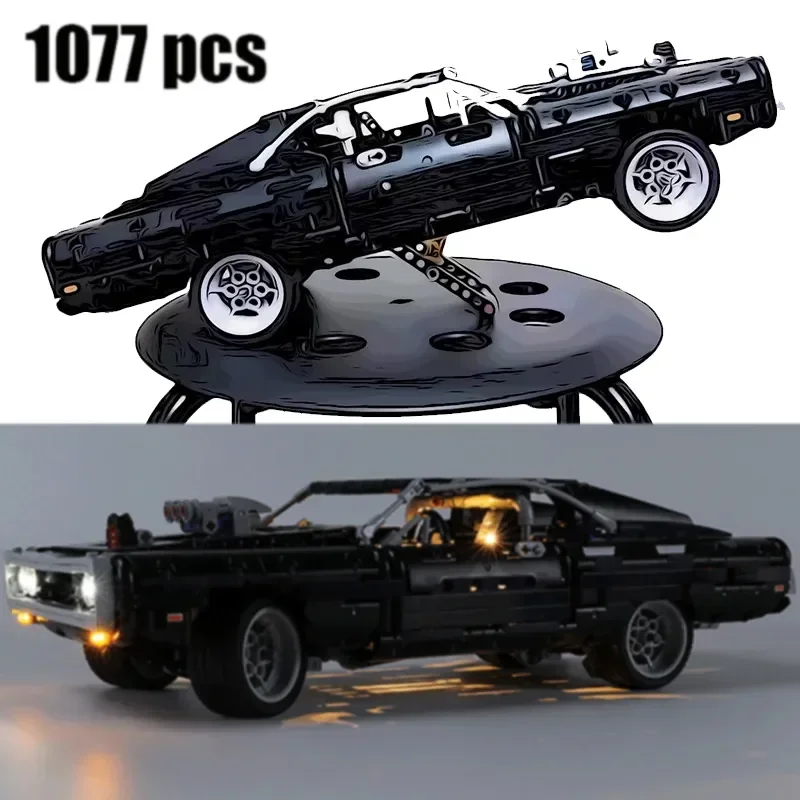 

High Tech Car Series Doms Dodged Charger 42111 Model Building Blocks Super Car Moc Led Light Kit Bricks Toys for Boys Children