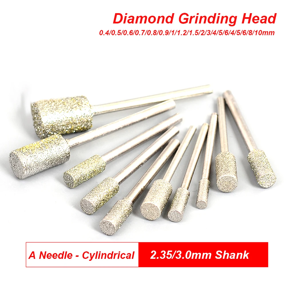 

10Pcs 0.4 - 10mm Cylinder Diamond Grinding Head Mounted Point Bits Burr Polishing Abrasive Tools for Stone Jade Peeling Carving
