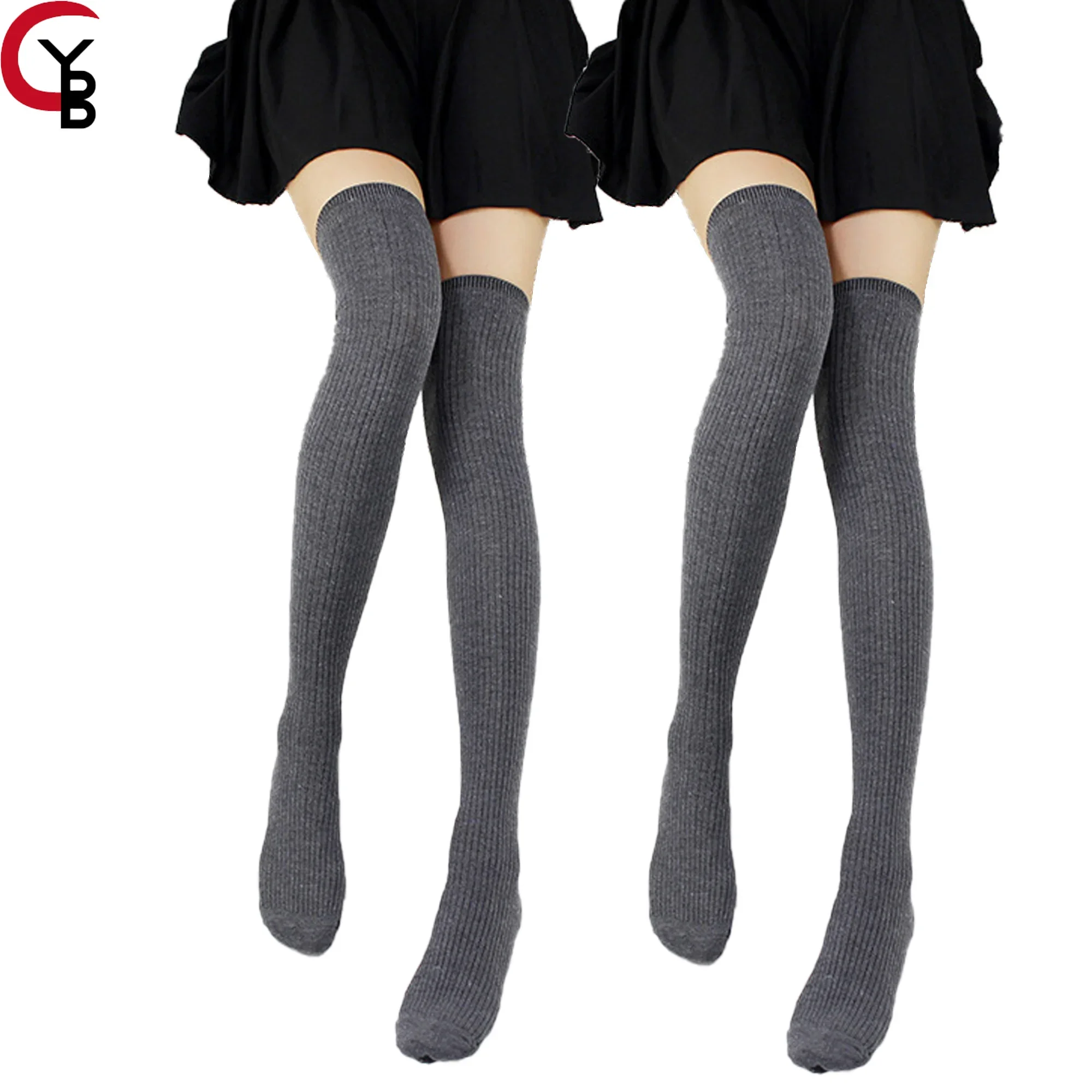 

2 Pairs Women Thigh High Socks Extra Long Cotton Knit Warm Thick Tall Long Boot Stockings Leg Warmers