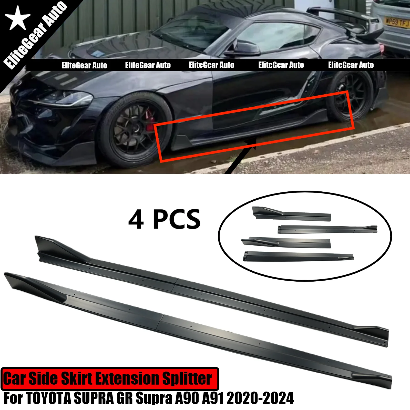 

A Pair Car Side Skirt Extension Splitter Spoiler AG Style Plate Lip Bumper For TOYOTA SUPRA GR Supra A90 A91 2020-2024