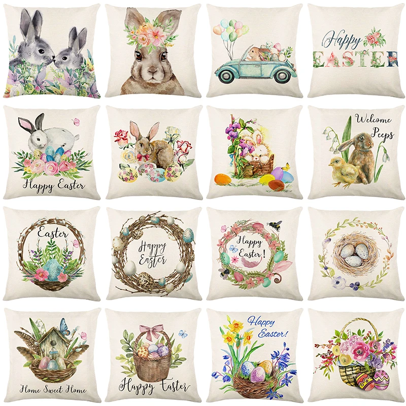 Spring Easter Home Decor Cushion Cover Flowers Bunny Eggs Printed Pillow Cover Easter Decorations Square Linen Throw Pillowcase
Spring Easter Home Decor Cushion Cover Flowers Bunny Eggs Printed Pillow Cover Easter Decorations Square Linen Throw Pillowcase