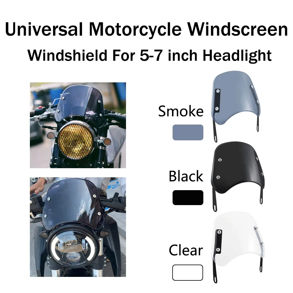 

5-7" Retro Windshield Compact Sport Cafe Racer Windscreen Wind Deflector For Harley Yamaha Honda Suzuki Kawasaki Ducati Scramble