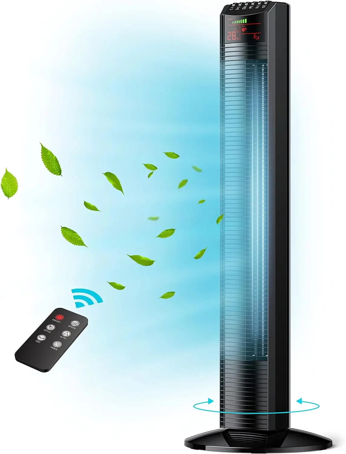 36-дюймовый Осциллирующий вентилятор с дистанционным управлением, 3 режима регулировки скорости и 3 режима, безлопастные вентиляторы с автоматическим обнаружением температуры, стандартный дисплей, 12H Oll 
36-дюймовый Осциллирующий вентилятор с дистанционным управлением, 3 режима регулировки скорости и 3 режима, безлопастные вентиляторы с автоматическим обнаружением температуры, стандартный дисплей, 12H Oll