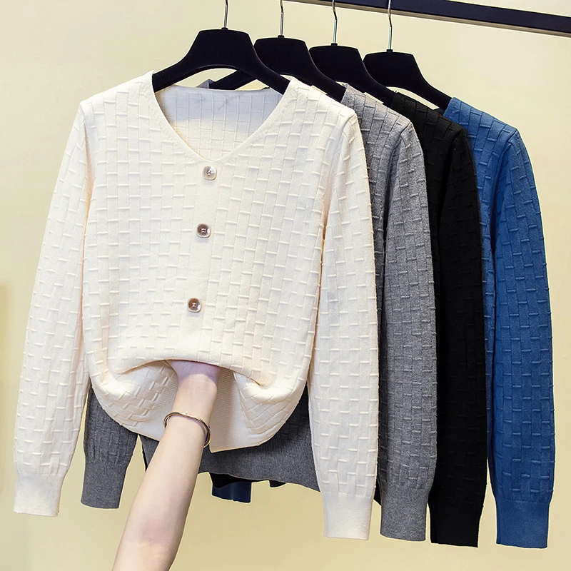 Женский трикотажный свитер на пуговицах, с V-образным вырезом и длинным рукавом
Женский трикотажный свитер на пуговицах, с V-образным вырезом и длинным рукавом