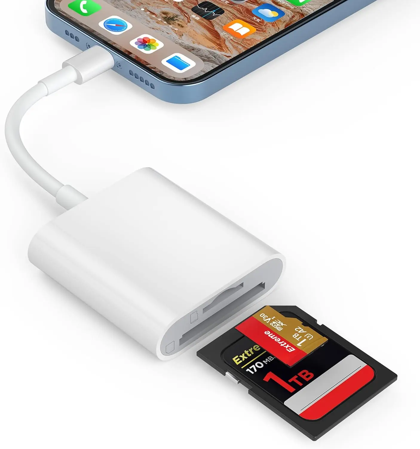 Apple Lightning to SD & TF Card Dual Slot Reader for iPhone/iPad, 2 in 1 Micro SD TF Trail Camera Viewer Memory Card Adapter 
Apple Lightning to SD & TF Card Dual Slot Reader for iPhone/iPad, 2 in 1 Micro SD TF Trail Camera Viewer Memory Card Adapter