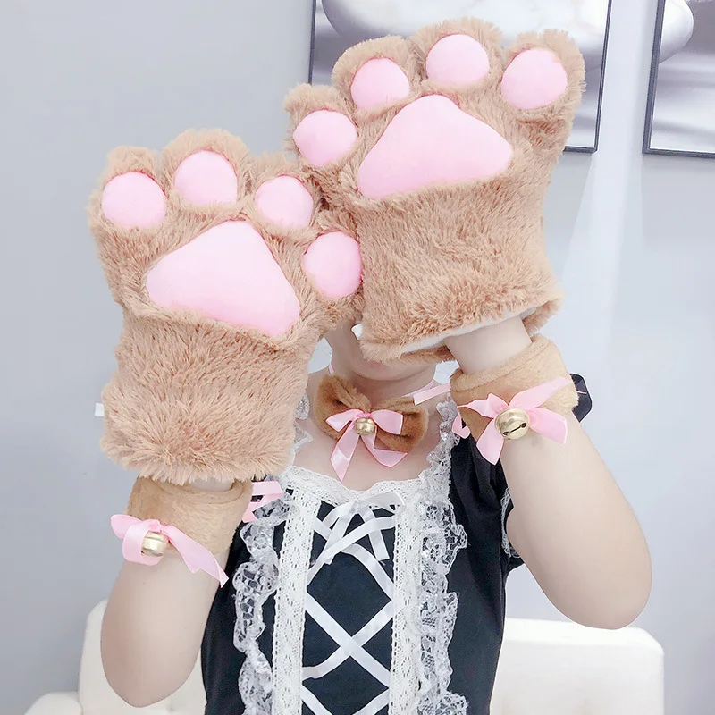 

1PC Winter Warm Plush Gloves Women Cute Kitten Claw Thick Fluffy Gloves Anime Cosplay For Halloween Party Accessories Girls Gift
