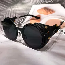 Vintage Leather Punk Sunglasses For Men New Fashion Alloy Rivet Steampunk Sun Glasses Male Round Black Blue Shades Women Eyewear
Vintage Leather Punk Sunglasses For Men New Fashion Alloy Rivet Steampunk Sun Glasses Male Round Black Blue Shades Women Eyewear
