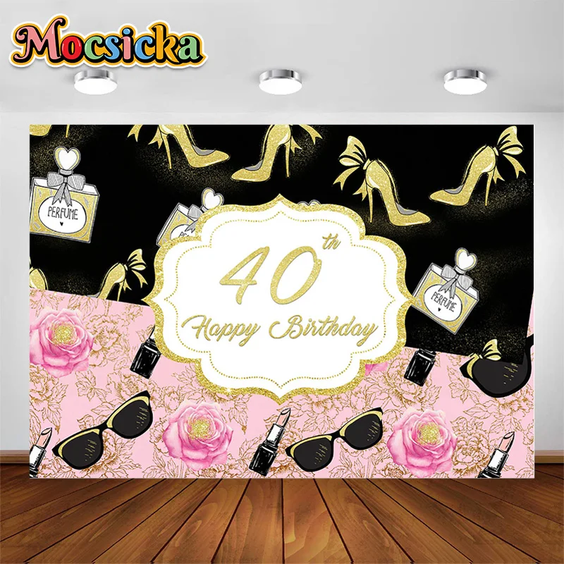

Happy 40th Birthday Banner Backdrop - 40 Birthday Party Decorations Supplies for Women or Men - Rose Gold 4 x 6ft