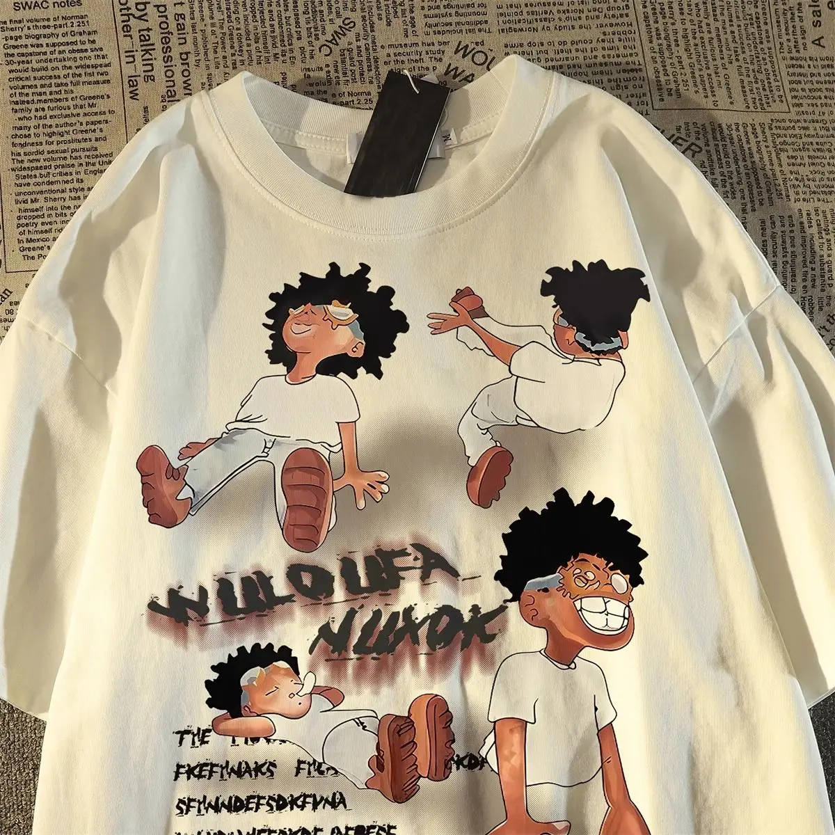 American street hip hop cartoon short sleeved t shirts for men and women summer fashion brand loose high street halfsleeved tops
American street hip hop cartoon short sleeved t shirts for men and women summer fashion brand loose high street halfsleeved tops