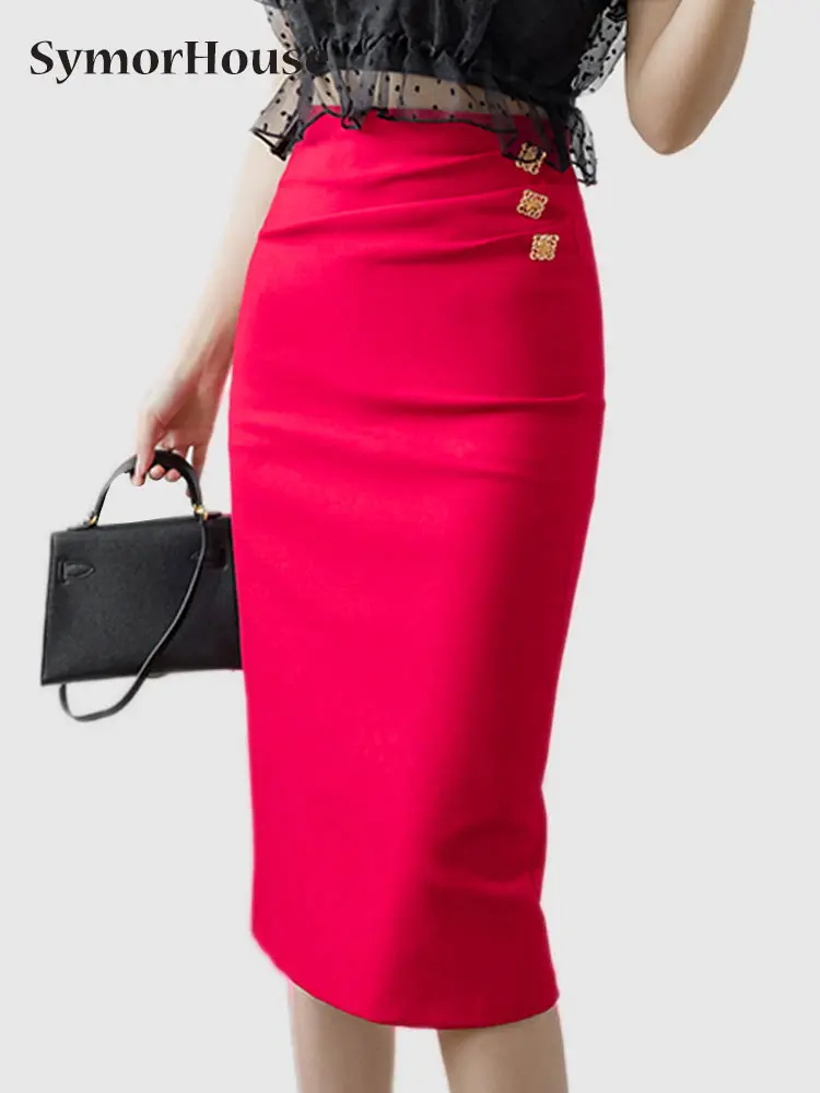 Summer New High Waist Pencil Skirts Women Elegant Stitching Buttons Package Hip Skirts Office Lady Casual Folds Midi Skirts
Summer New High Waist Pencil Skirts Women Elegant Stitching Buttons Package Hip Skirts Office Lady Casual Folds Midi Skirts