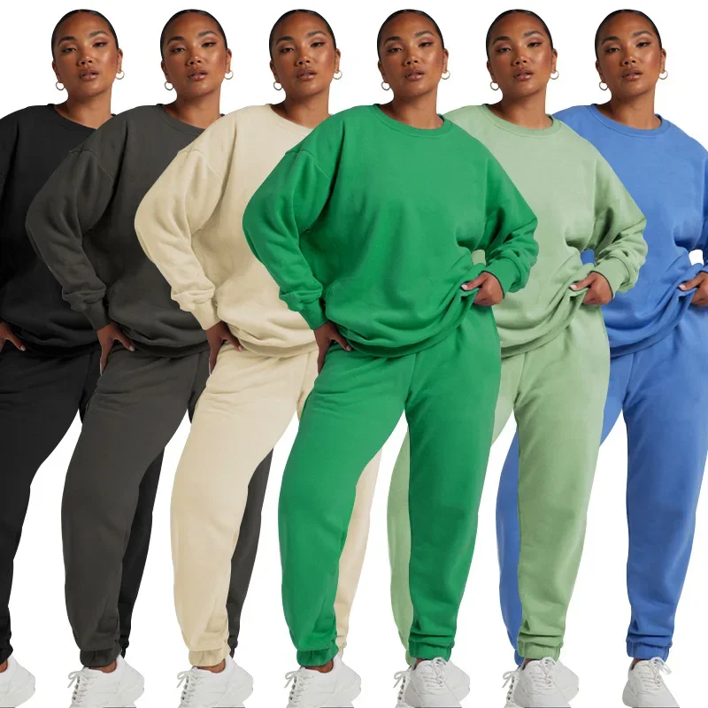 Women Round Neck Full Sleeve Thick Sweatshirts Solid Two Piece Sets Loose Casual Splice Straight Long Pants Set Autumn Winter
Women Round Neck Full Sleeve Thick Sweatshirts Solid Two Piece Sets Loose Casual Splice Straight Long Pants Set Autumn Winter