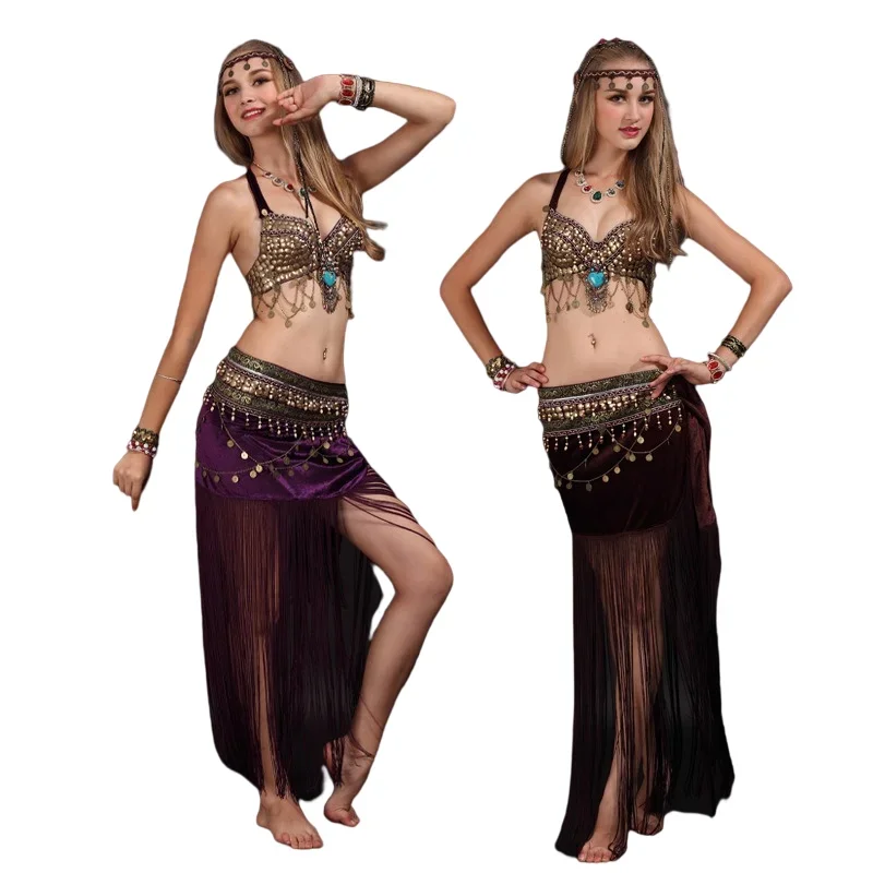 

Handmade Tribal Bra & Belt Costume Set Women ATS Outfit Beaded Belly Dance Clothes Red Black Neopard Purple S M L