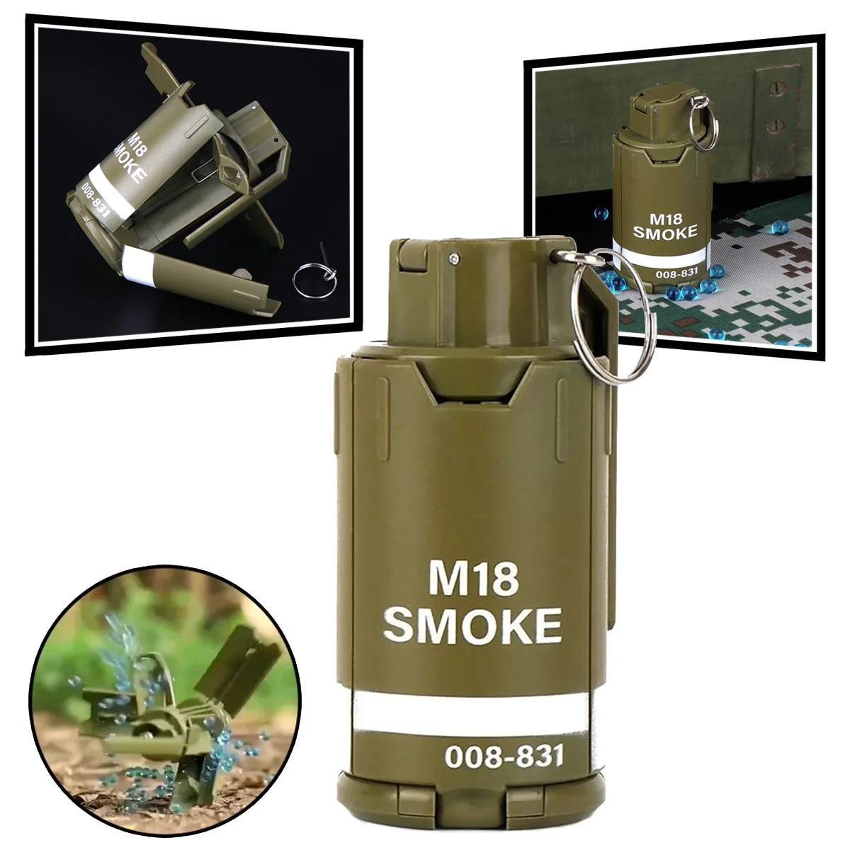 

M18 Smoke Explosive Water Bomb Gel Grenade Model Airsoft Paintball Toy for Cs Outdoor Game Smoke Bomb Explosion Reusable Grenade