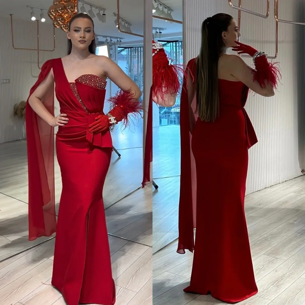 

Prom Dress Jersey Beading Draped Pleat Celebrity A-line One-shoulder Bespoke Occasion Gown Long Dresses Evening Saudi Arabia