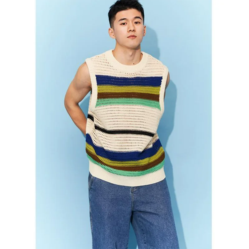 

Oversized 2xl Multiple Colour Rainbow Striped T Shirt Sleeveless Summer Harajuku Trend Thin 2023 Couples Beach Unisex Streetwear
