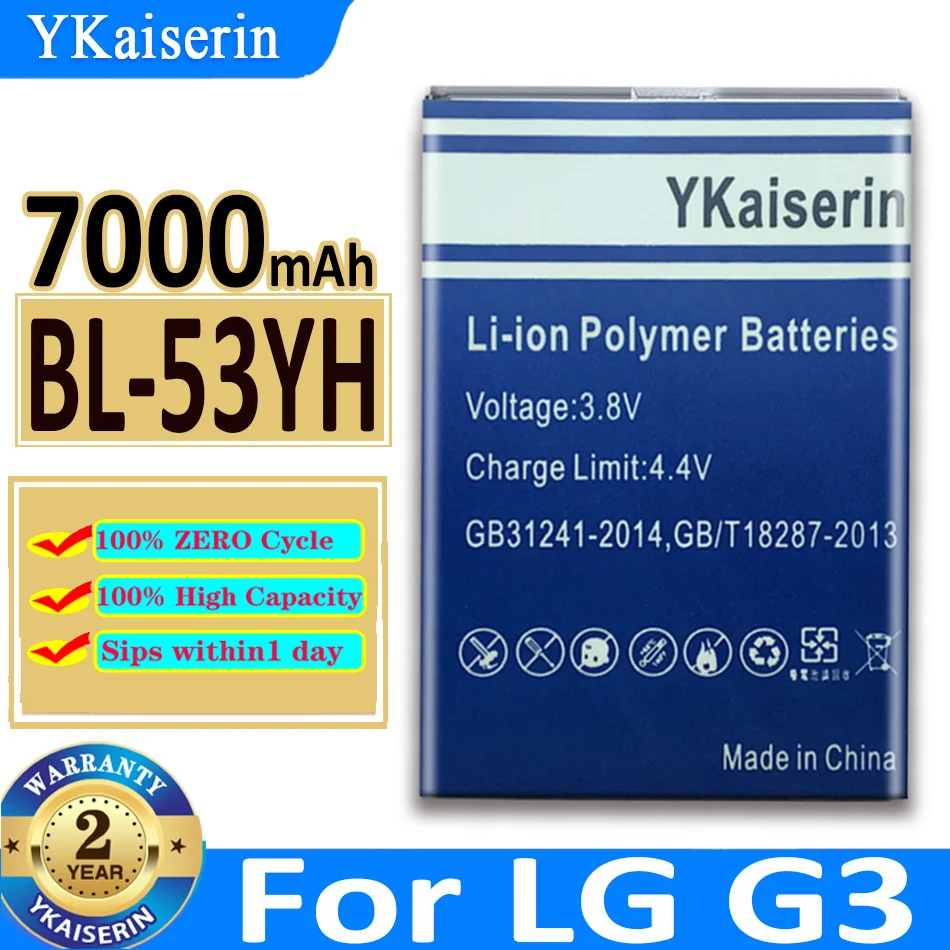 YKaiserin Battery BL-53YH BL53YH 7000mAh for LG Optimus G3 D830 D850 D851 D855 LS990 VS985 F400 Bateria + Track NO
YKaiserin Battery BL-53YH BL53YH 7000mAh for LG Optimus G3 D830 D850 D851 D855 LS990 VS985 F400 Bateria + Track NO