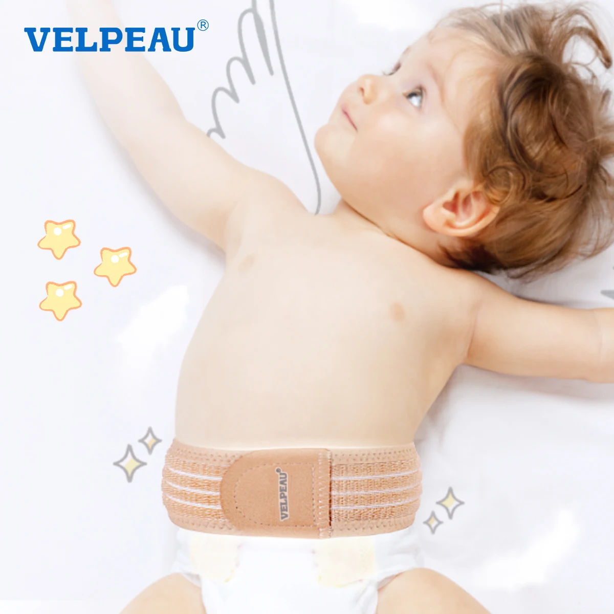 

VELPEAU Umbilical Hernia Belt Infant for Baby Newborn Belly Button with 3 Compress Pads Navel Abdominal Binder, One Size＜18"