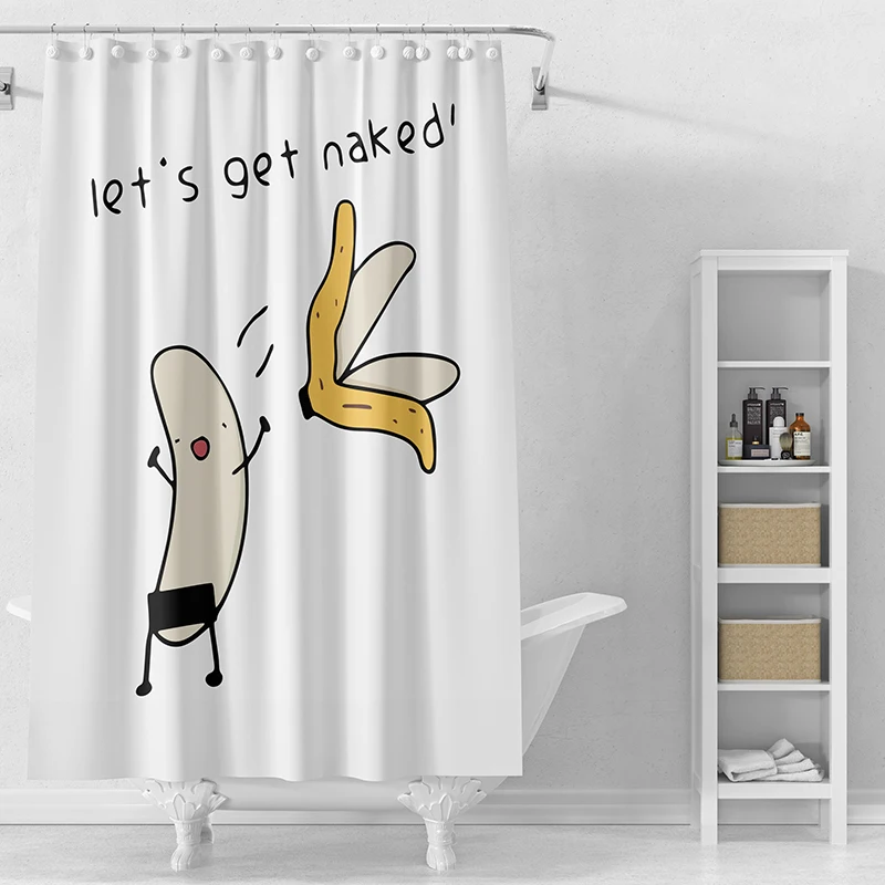 

Gaslight Gatekeep Girlboss Let's Get Naked Funny Banana Undressing Shower Curtain Set with Grommets and Hooks for Bathroom Decor
