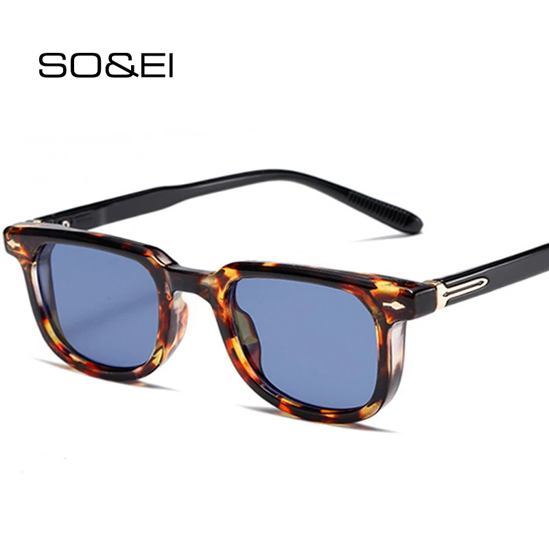 

SO&EI Fashion Square Women Luxury Sunglasses Vintage Rivets Men Blue Green Shades UV400 Trending Sun Glasses