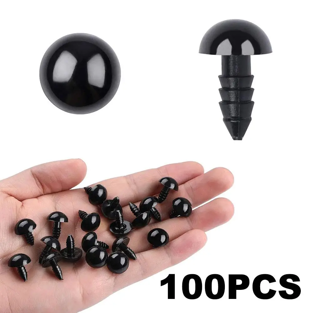 Lot de 100 globes oculaires en plastique noir pour le beurre, accessoire de sécurité pour le beurre, jouet amusant artisanal, 6mm, 8mm, 10mm, 12mm, 14mm 3