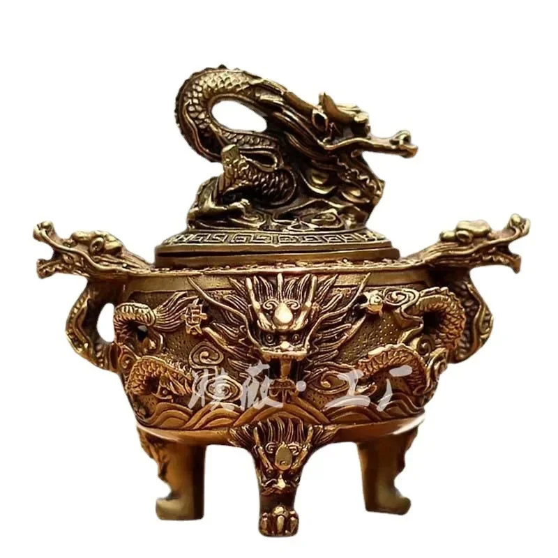 

Qianlong Imperial Incense Burner Pure Copper Antique Ornaments Plate Dragon New Bronze Collection Sandalwood Home Decorations