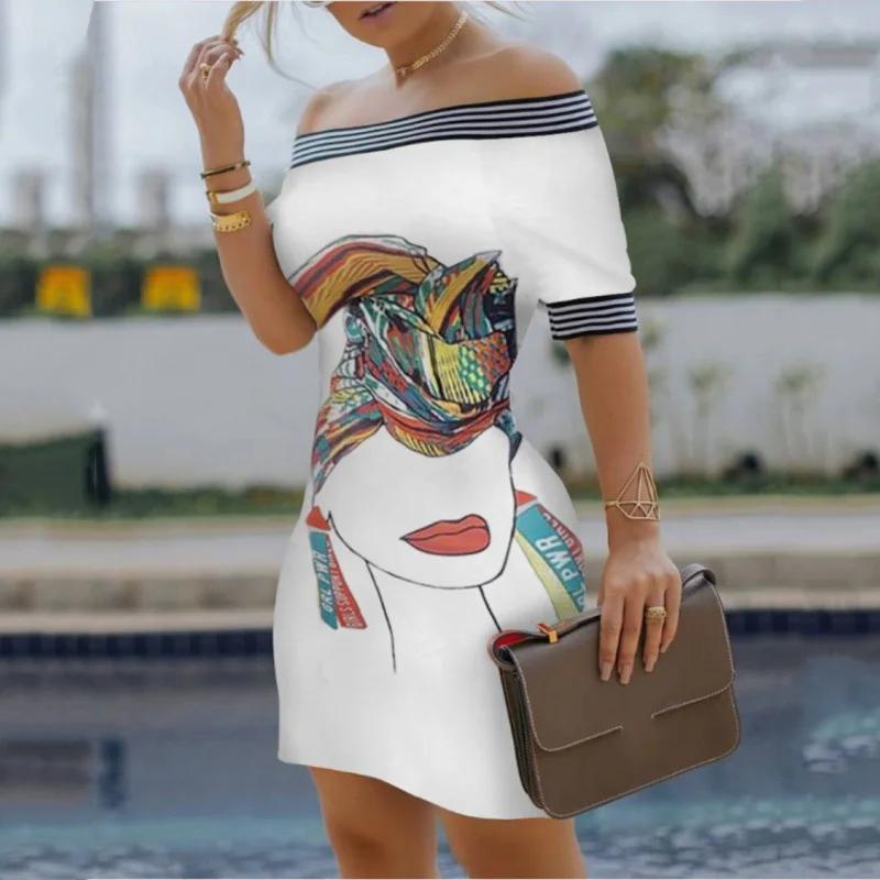 Женское облегающее платье на одно плечо, повседневное элегантное платье с коротким рукавом и принтом, одежда для женщин, Новинка лета 2023