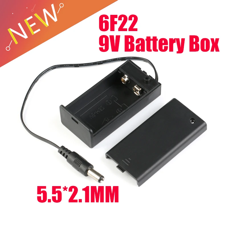9V Battery Box With DC Plug 2.1*5.5mm 6F22 Connector Coupler Battery Holder With Lead Wire For Soldering Connecting
9V Battery Box With DC Plug 2.1*5.5mm 6F22 Connector Coupler Battery Holder With Lead Wire For Soldering Connecting