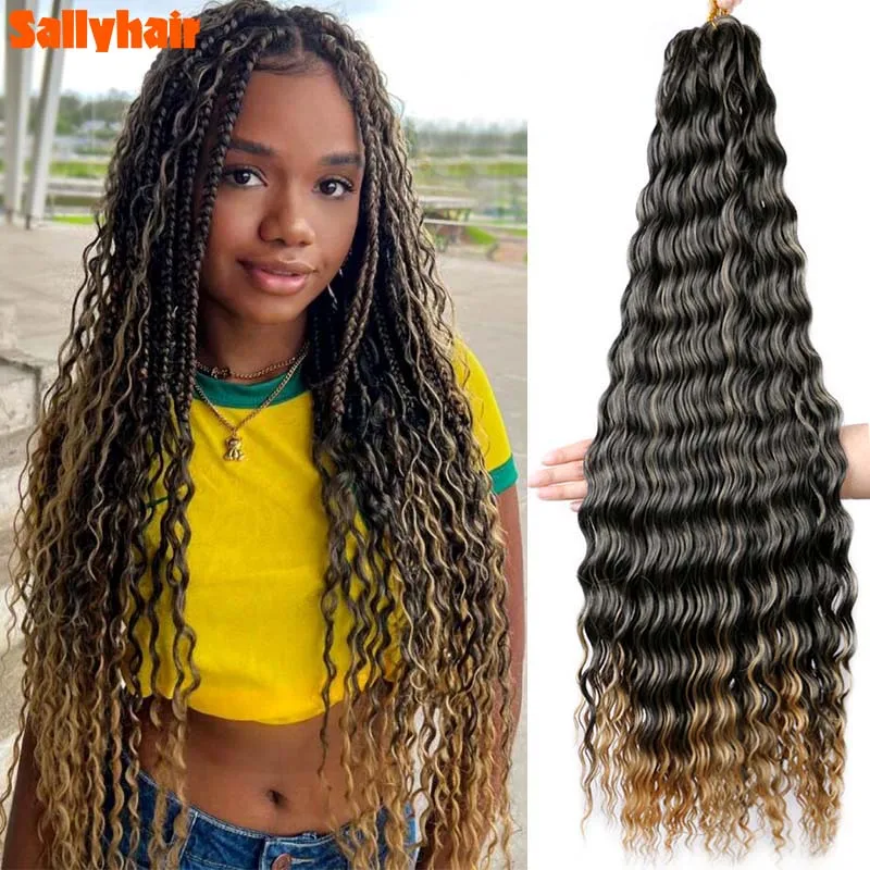 

Sallyhair 24" Synthetic Deep Twist Crochet Hair Natural Afro Curls Crochet Braids Ombre Brown Braiding Hair Extensions For Women