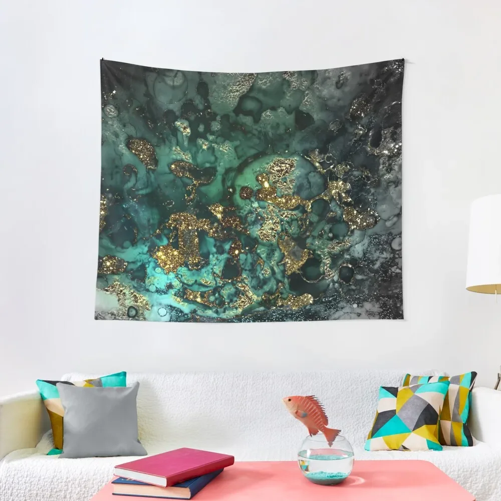 

Gold Indigo Faux Malachite Marble Tapestry Room Decore Aesthetic Home Decoration Anime Decor Tapestry