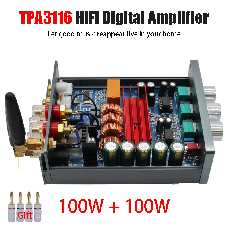 

Bluetooth TPA3116D2 Sound Power Amplifier 100W Mini HiFi Stereo BT5.0 Digital Amplifier Class D Amp Bass Treble For Home Theater