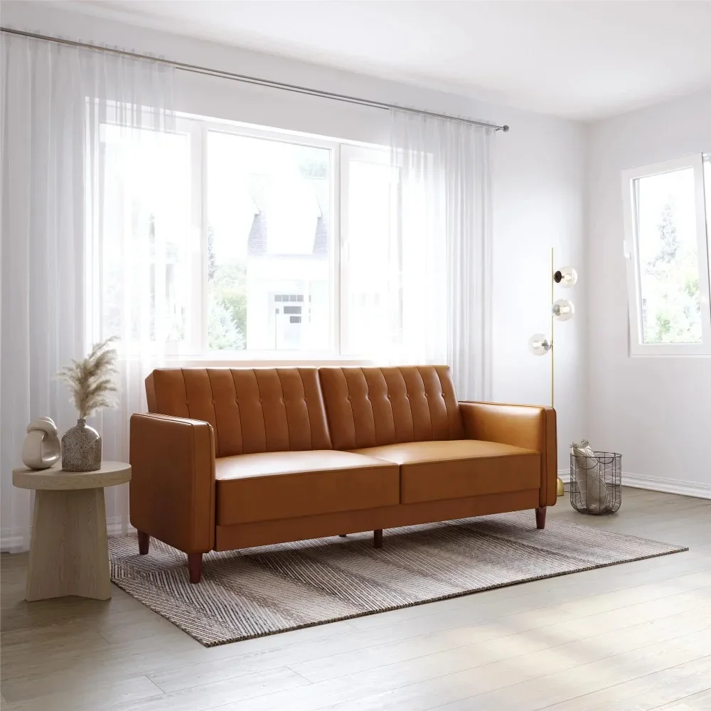 Living Room Tufted Transitional Futon Sofa, with 2 Seats, Camel Faux Leather Sofa Bed
Living Room Tufted Transitional Futon Sofa, with 2 Seats, Camel Faux Leather Sofa Bed