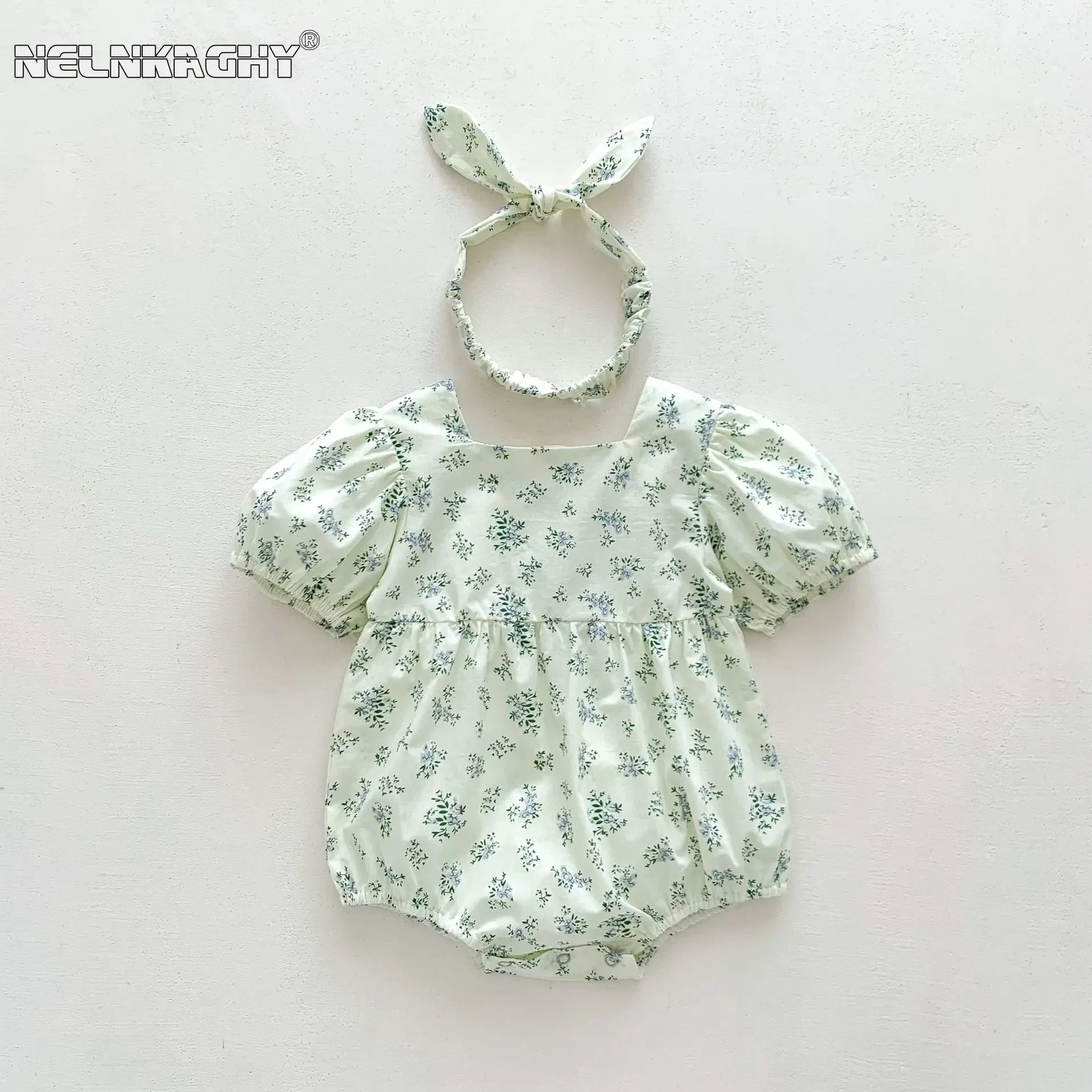 

2023 new in summer newborn infant girls short sleeve floral cotton outdoor clothing kids baby jumpsuits bodysuits gift headbands