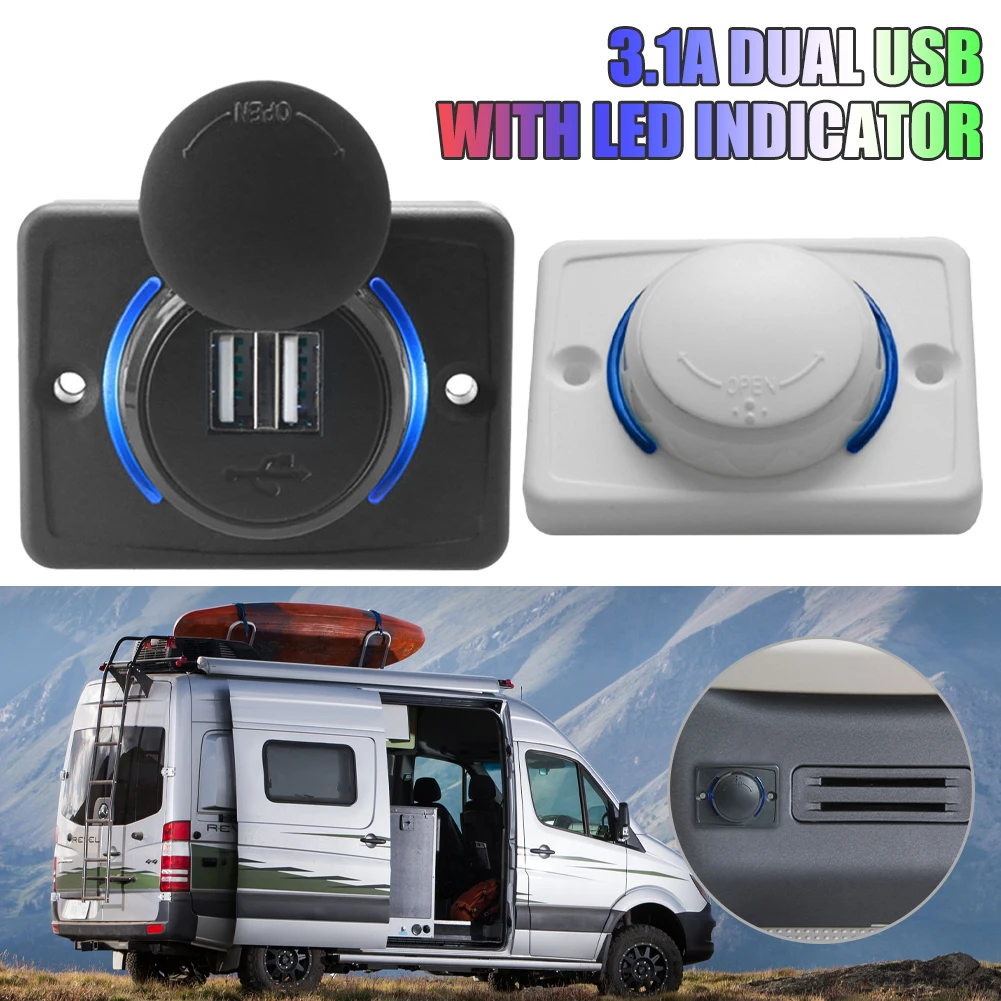 USB Car Charger Socket 5V/3.1A Dual USB Port Fast Charging with LED Indicator Dustproof Cover for 12V/24V RV Truck Marine Yacht
USB Car Charger Socket 5V/3.1A Dual USB Port Fast Charging with LED Indicator Dustproof Cover for 12V/24V RV Truck Marine Yacht