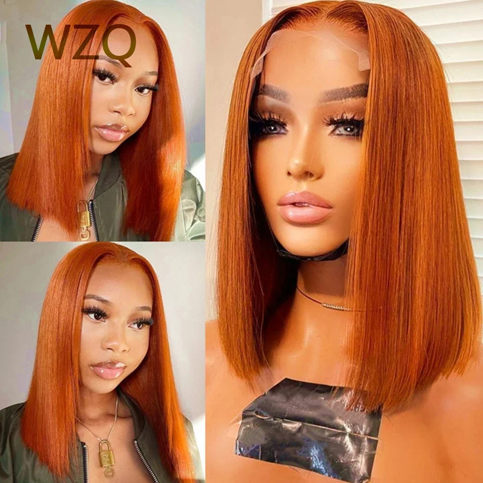 

Straight Short Bob Wig Ginger Orange Colored 13x4 Lace Front Human Hair Wigs For Women Brazilian Remy Lace Frontal Wigs 180%