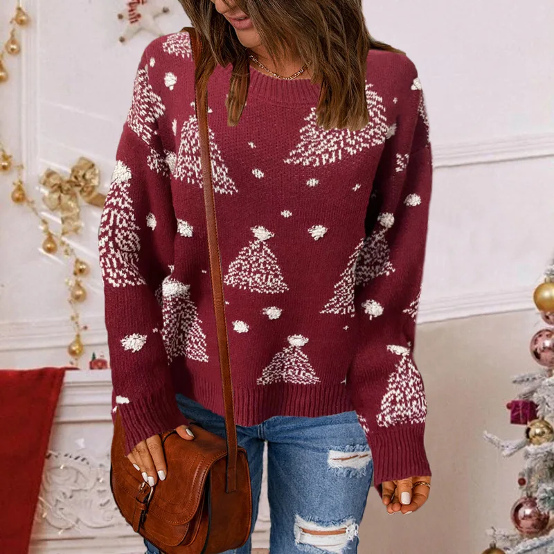 

WYWMY Snowflake Christmas Sweater for Women Thickened Warm Jumper Pullover Tops Autumn Winter Long Sleeve Knitted Sweater