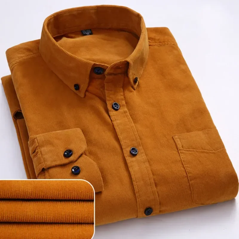 

Corduroy Shirt Men's Long Sleeve Casual Regular Fit Business Dress Shirts For Formal Soft Comfortable Pocket Blouse Men Clothing