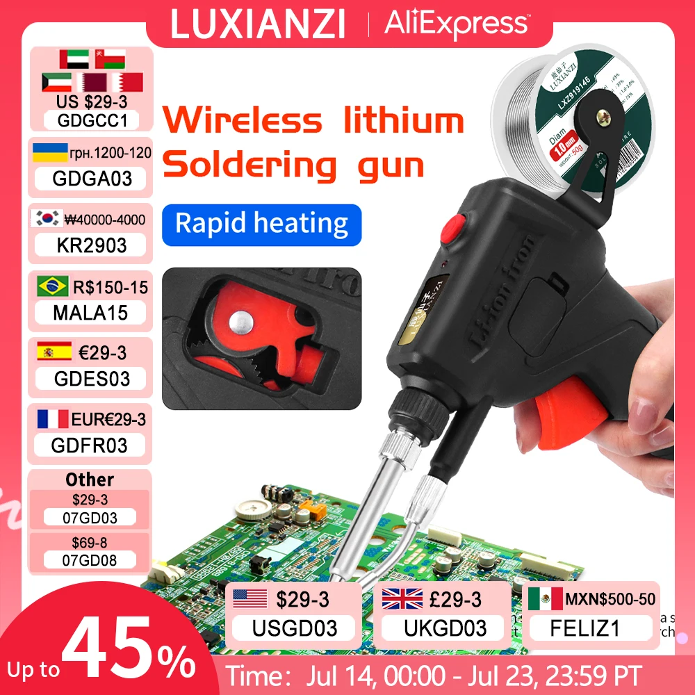 LUXIANZI 80W Cordless Electric Soldering Iron Gun With battery Portable Automatically Send Tin Circuit Board Fast Welding tool
LUXIANZI 80W Cordless Electric Soldering Iron Gun With battery Portable Automatically Send Tin Circuit Board Fast Welding tool