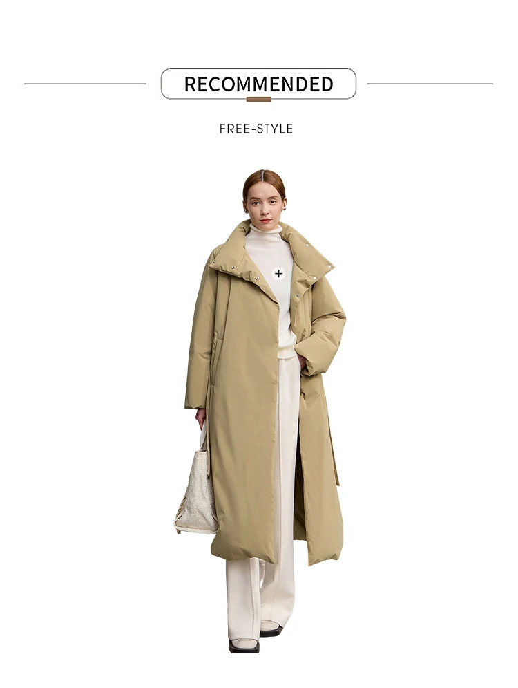 Amii Down Coats 2025 Winter New Solid Color Loose Long Women's Outerwear With Belt High Neck Thicken Warm Down Jacket 12544184 Amii Down Coats 2025 Winter New Solid Color Loose Long Women's Outerwear With Belt High Neck Thicken Warm Down Jacket 12544184