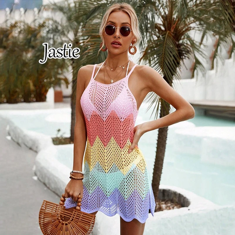 Женское трикотажное пляжное платье с цветными блоками, без рукавов 
Женское трикотажное пляжное платье с цветными блоками, без рукавов