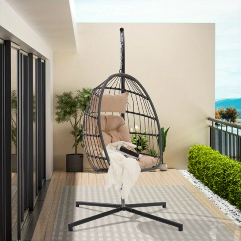 Indoor Outdoor Swing Egg Chair With Stand, Patio Foldable Grey Wicker Rattan Hanging Chair With Cushion
Indoor Outdoor Swing Egg Chair With Stand, Patio Foldable Grey Wicker Rattan Hanging Chair With Cushion