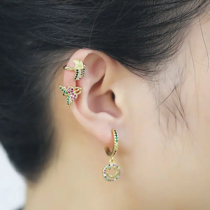 

2021 Statement Rainbow Animal Ear Cuffs For Women Stud Earrings Clip Earrings Without Piercing CZ Cubic Zirconia Gold Jewelry