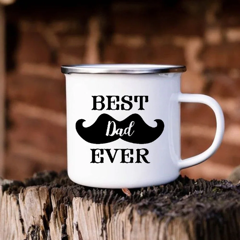 

Best Dad Ever Print Funny Enamel Mug Creative Coffee Cups Camping Mugs Handle Cup The Best Birthday Father's Day Gifts for Daddy