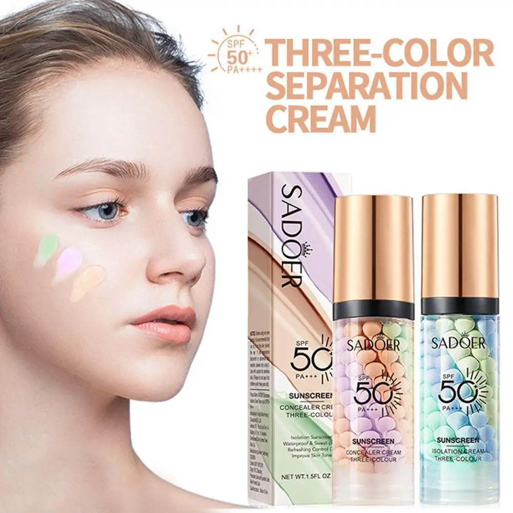 

40g Tricolor Rainbow Sun Isolation Repair Cream Invisible UP Make Facial Brightening Foundation Correcting Pore Skin Tone U1I5