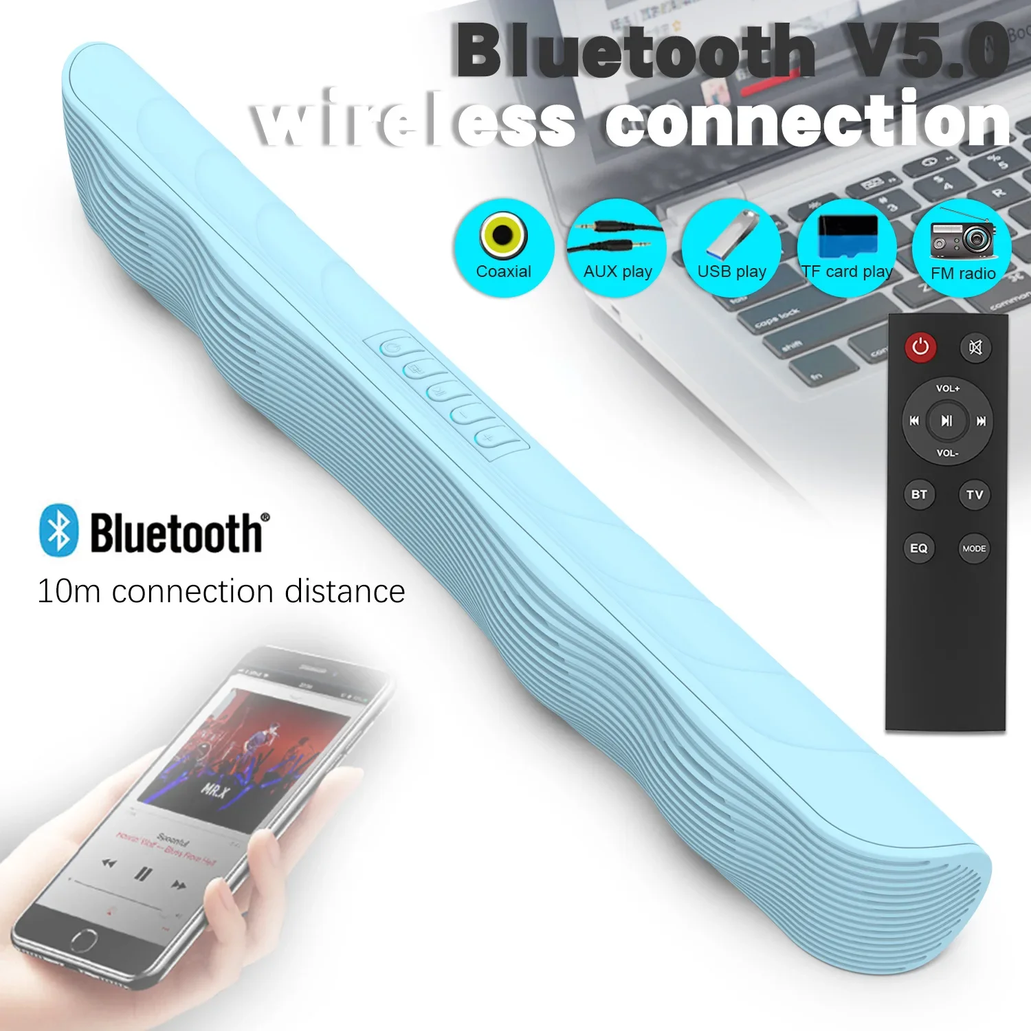 

Original BS-21 TV Sound Bar HIFI Home Theater Sound System TWS Interconnected 3D Stereo Surround Bluetooth speaker with FM Radio