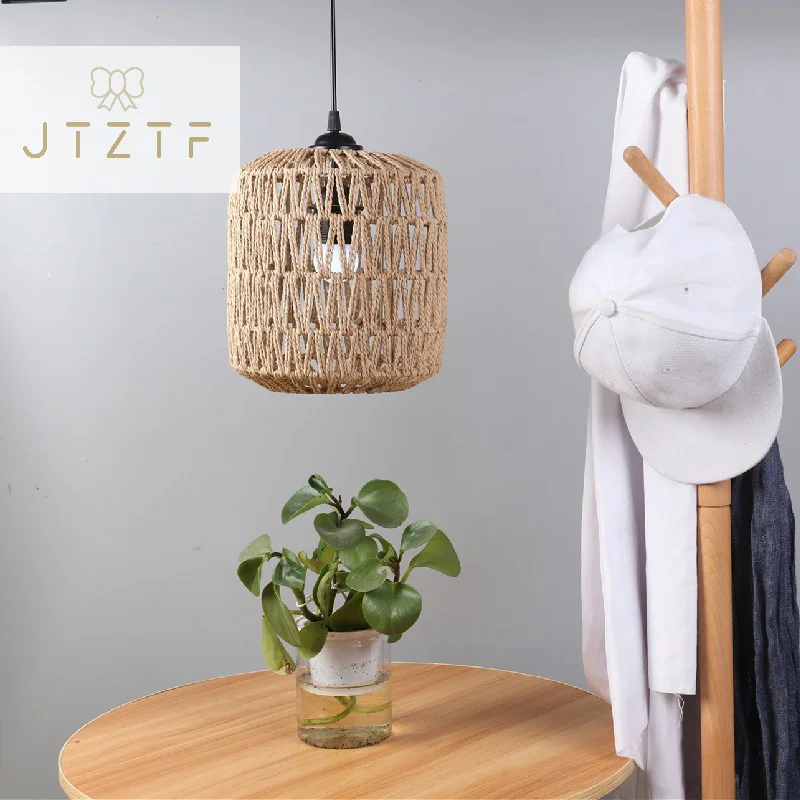 

Hand Weave Lampshade Rattan Hanging Lamp Shade Cafe Hotel Light Cover Ceiling Pendant Fixture For Home Restaurant Decors