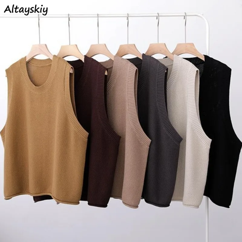Solid Loose Sweater Vests Women O-neck All-match Simple Knitted Spring Autumn Tops Chic Popular Female Outerwear Literary Baggy
Solid Loose Sweater Vests Women O-neck All-match Simple Knitted Spring Autumn Tops Chic Popular Female Outerwear Literary Baggy